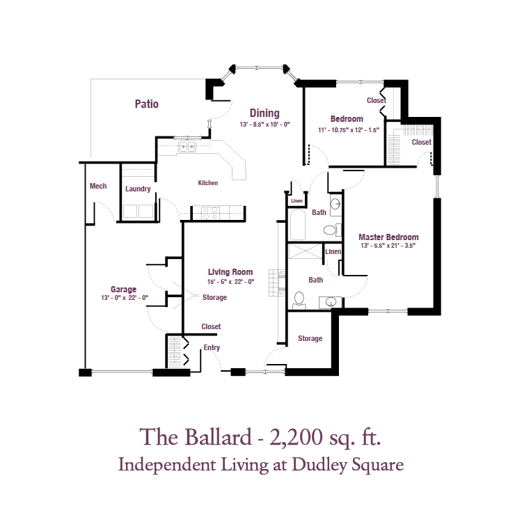 The Ballard Floor Plan at Dudley Square, Independent Senior Living in Louisville