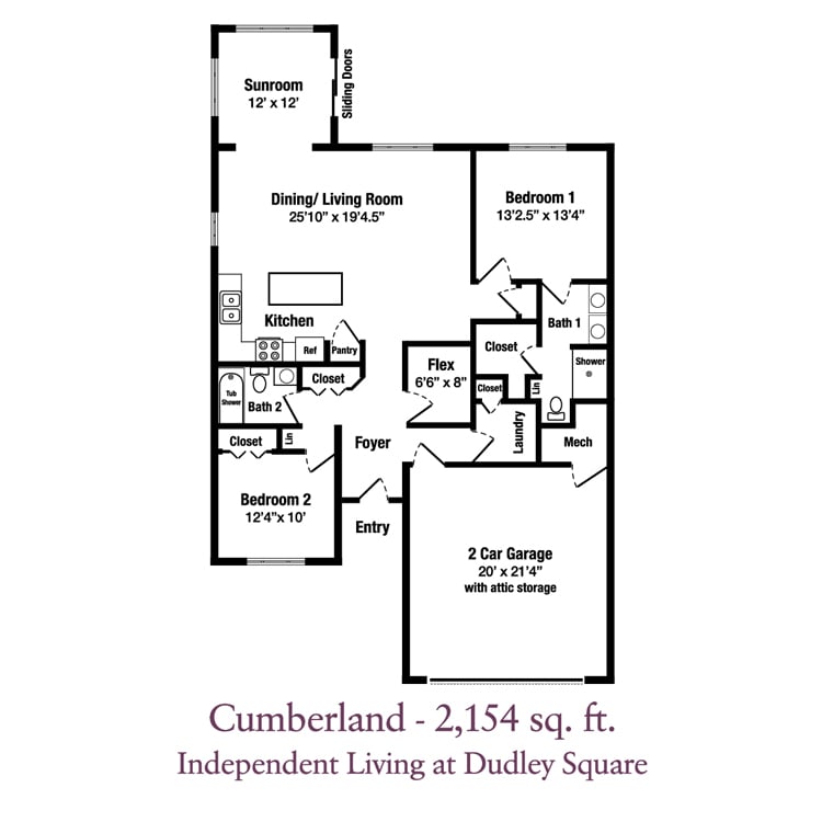 Floor plan for Cumberland Louisville Senior Independent living house at Dudley ﻿Square