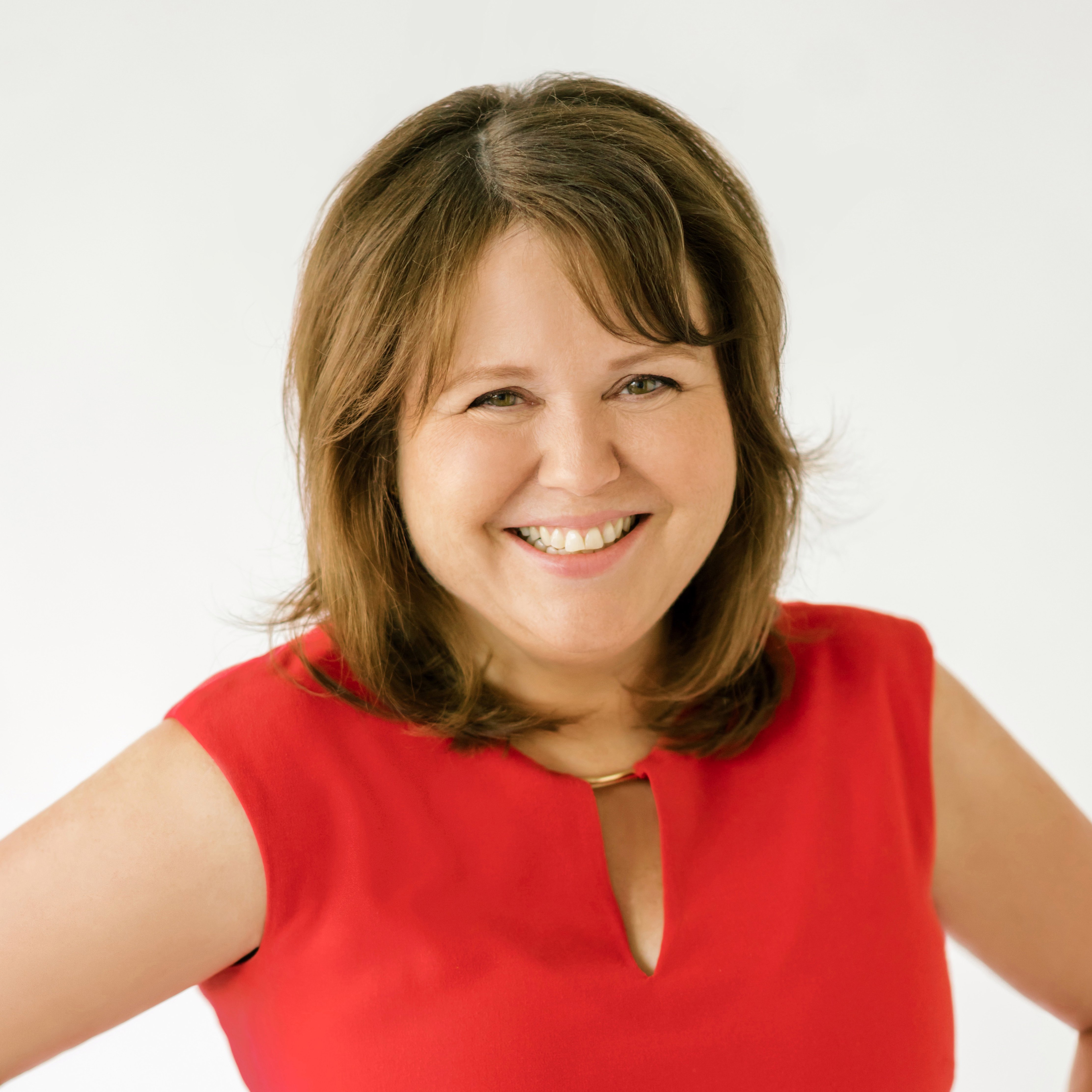 Laura Lamb in red dress 2024